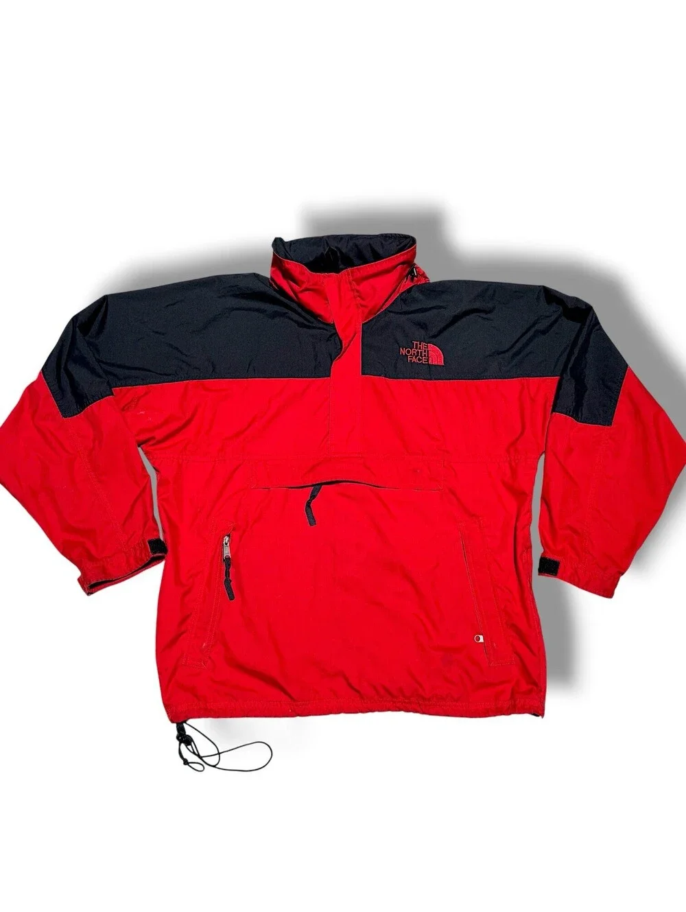 Vintage 90s The North Face Anorak Pullover Jacket Men’s M Red Black Hooded
